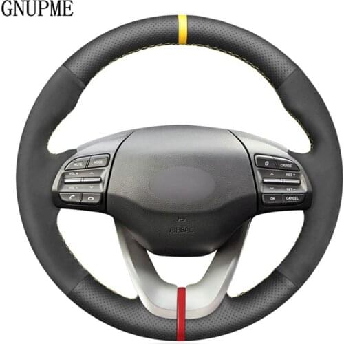 Hand-Stitched Black Soft Genuine Leather Suede Car Steering Wheel Covers For Hyundai Veloster i30 Elantra 2017 2018 2019 2020