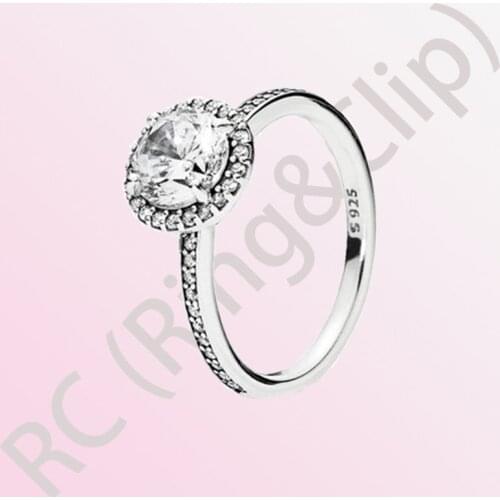 Crystal Authentic 100% 925 Sterling Silver Women Rings Round Sparkle Halo Rings for Women Engagemen Anniversary DIY Jewelry gift