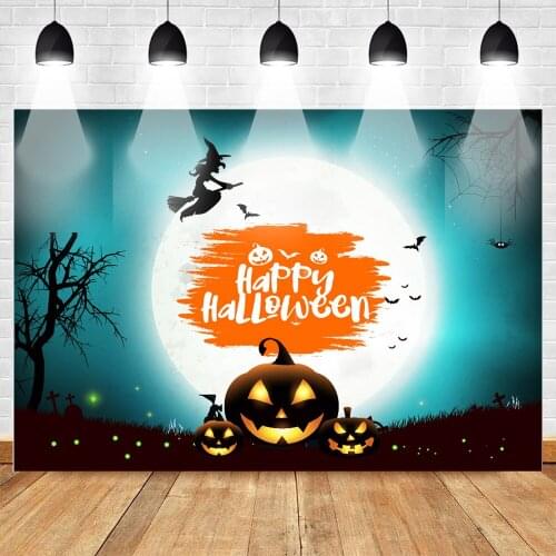 Happy Halloween Backdrop for Photography Pumpkin Spider Bat Big Moon Background Fantasy Halloween Party Banner Decor Backdrop