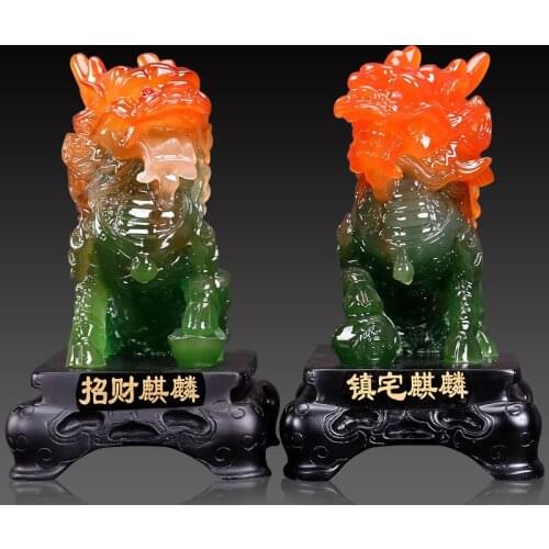 RESIN AUSPICIOUS FAT GOD BEAST FENG SHUI KIRIN STATUE HOME DESKTOP OFFICE WINE CABINET ART DELICATE DECORATION CHRISTMAS GIFT