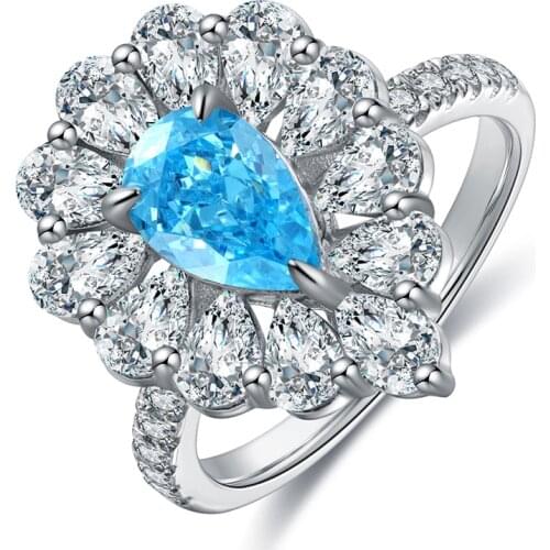 Pirmiana 925 Sterling Silver 1.0ct Lab Grown Aquamarine Engagement Wedding Ring Blue Color Gemstones Jewelry