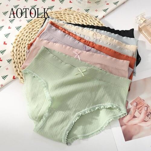 3Pcs Modal Seamless Female Panties Bow Lace Mid-waist Underwear Women Seamless Cotton Crotch Lingerie Multiple Colour Briefs