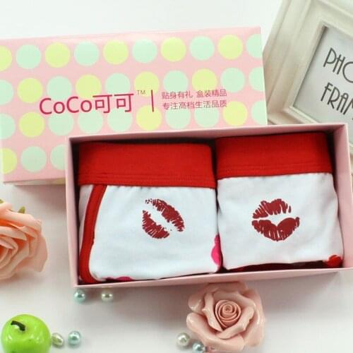 Free Shipping Male trunk Boxer womens briefs cartoon cotton lovers cotton panties gift box set