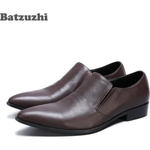 Batzuzhi Handmade Men Shoes Pointed Toe Genuine Leather Business Shoes Slip-on Leather Dress Shoes Zapatos Hombre, Big Sizes 46