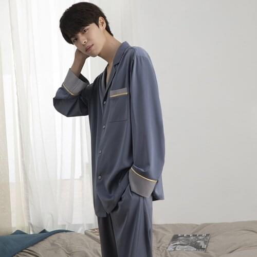 Spring Mens Sleepwear Long-sleeved Couple Pajamas Solid Two-piece Set Loose Home Clothing Men Nightwear Button Night Pijamas