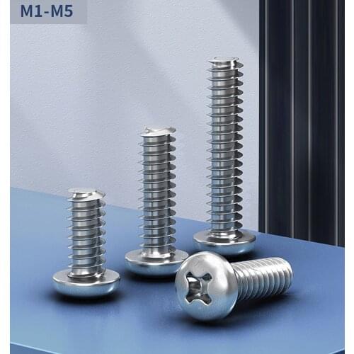 20Pcs Phillips Pan Head Flat Tail Self Tapping Screws M1.4-M5 304 Stainless Steel Cross Round Head Flat End Tapping Screws Bolts