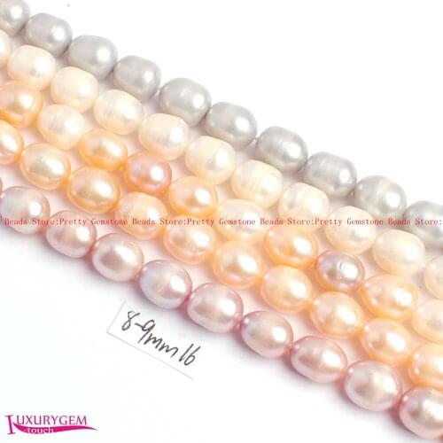 High Quality 8-9mm Multicolor Natural Freshwater Pearl Oval Shape DIY Gems Loose Beads Strand 15" Jewelry Making wj423