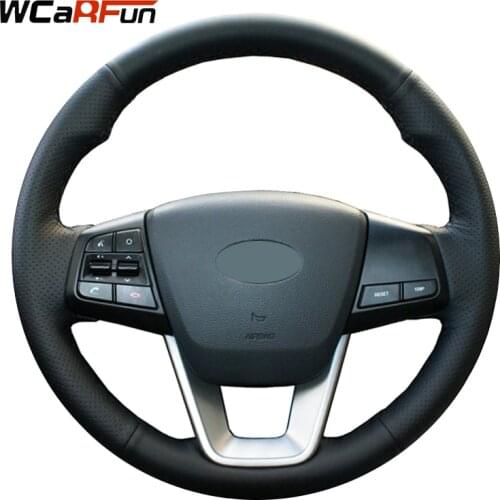 WCaRFun Hand-stitched Black Artificial Leather Auto Car Steering Wheel Cover for Hyundai ix25 2014 2015 2016 Creta 2016 2017