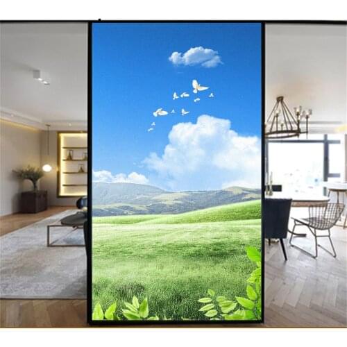 Privacy Windows Film Decorative Grassland Stained Glass Window Stickers No Glue Static Cling Frosted Window Cling