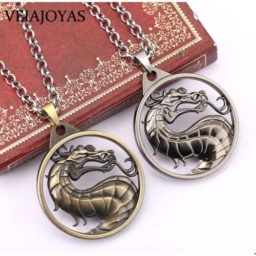 Statement Necklace Game Mortal Kombat Stainless Steel Dragon Pendant Long Necklace High Quality Charms Jewelry Keychains for Men