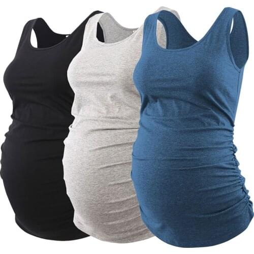 Pack of 3pcs Womens Sleeveless Side Ruched Maternity Clothes Tank Top Camis Tee Pregnancy Clothing Pregnant Top T-Shirt