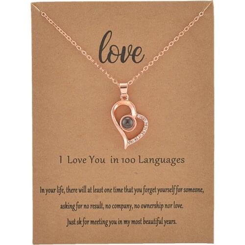 With Card Heart Shape 100 Language I love You Necklace For Women Wedding Letter Necklace Jewelry Drop Shipping