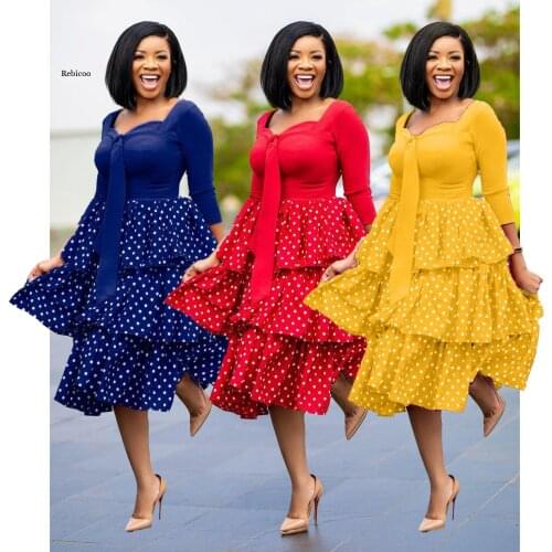 Women Dress Long Sleeves Cake Ruffles High Waist Elegant Office Ladies Party Date Out Spring Fashion Elastic Female