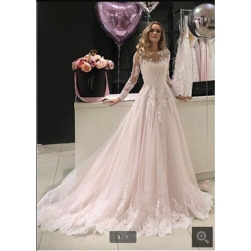 2020 white lace Lace Up appliques wedding dress scoop neck long sleeve corset modest bride dress vestido de novia robe de mariee