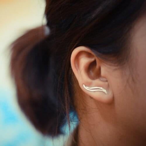 2pcs Geometric Wave Minimalist Earring Charm Hollow Leaf Silver Plated Clip Earrings For Women Girls Chic Ear Sweep Cuff Jewelry