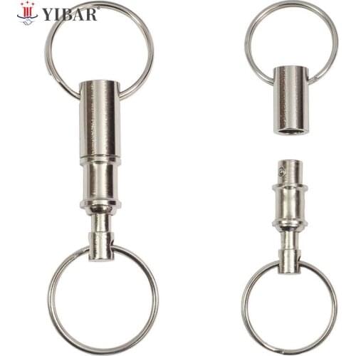 1PC Steel Chrome Plated Pull-Apart Key Rings Dual Detachable Key Ring Snap Lock Holder Removable Keyring Quick Release Keychain