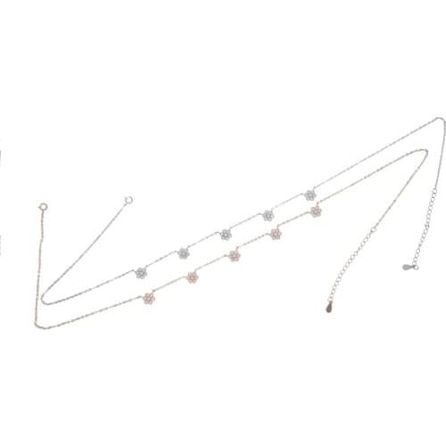 100% real 925 sterling silver multi flower charm pendant choker necklace with cz paved wedding short necklace wedding jewelry