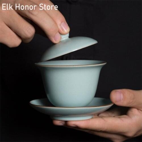 110ML Creative Handmade Longquan Celadon Ru Kilns Glaze Ceramic Cover Bowl Chinese Ceramic Kung Fu Tea Bowl Tea Making Device