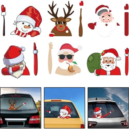 3D PVC DIY Car Christmas Stickers Windshield Santa Claus Cute Christma Auto Decoration Wiper Decals Waving Santa sticker styles