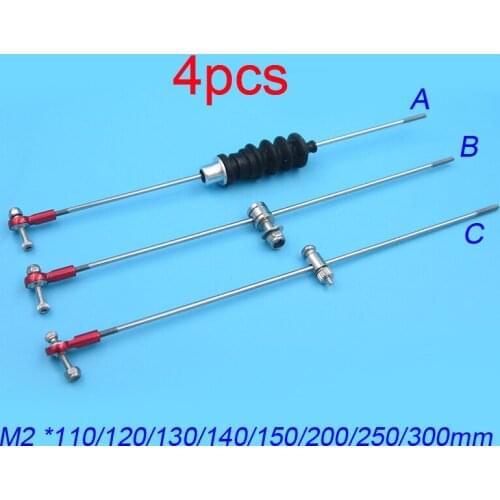 4Pcs M2 Pull/Push Rod +Metal Ball End+ Waterproof Rubber Organ/Rod Adjuster Connector Set For DIY RC Boat/Airplane/Car Models