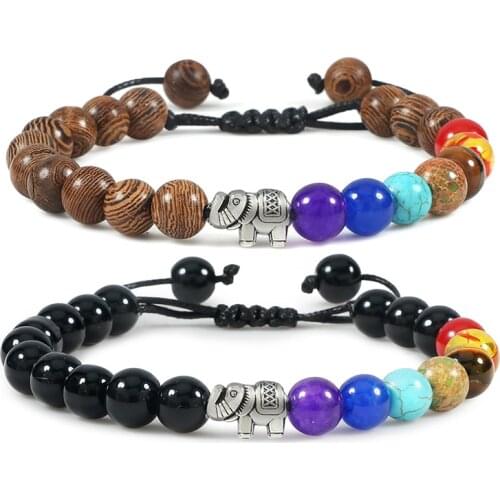 7 Chakra Braided Bracelet Elephant Natural Stone Beads Bracelets Adjustable Rope Chain Men Women Buddha Rosary Yoga Jewelry Gift