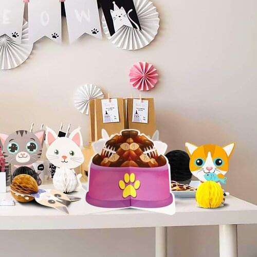 7Pcs Cartoon Cat Theme Honeycomb Ball Mixed Double Sided Patterns Desktop Ornaments Decor Fun DIY Party Decor Supplies for Kid