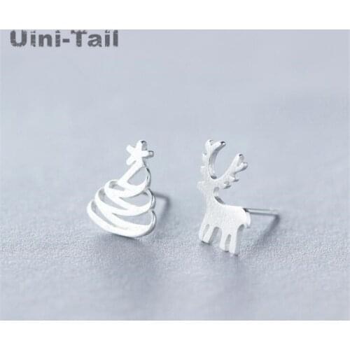 925 sterling silver asymmetrical Christmas deer ear studs wholesale Christmas gift fashion trend cute dynamic cartoon earrings