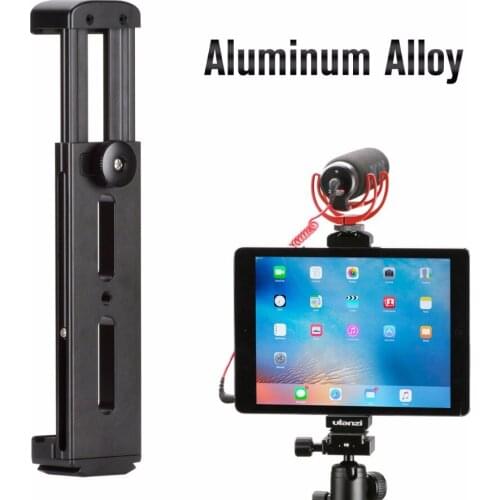 Aluminum Tablet Tripod Mount w Cold Shoe Mount Pad Clip Bracket Holder Stand 1/4 Screw for iPadPro Mini Most Tablets