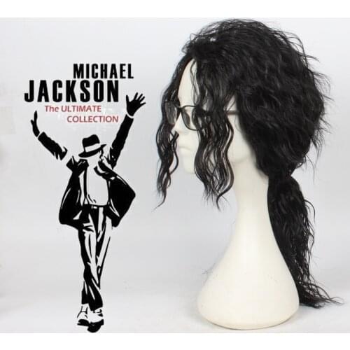 Anime Michael Jackson Long Black Curly Wig Cosplay Costume Hair MJ High Quality Role Play Wigs Free Shipping