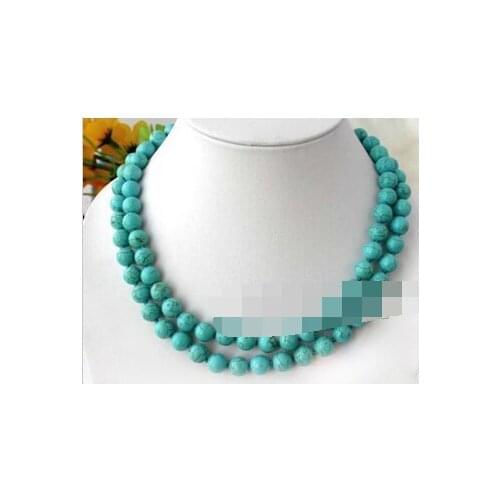 Free shipping Jew2374 Genuine Natural Blue 35" Long 8mm Bead Stranded Necklace