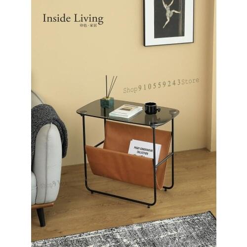 Sofa Side Table Storage Simple Modern Glass Creative Light Luxury Living Room Nordic Bedside Table Corner Table