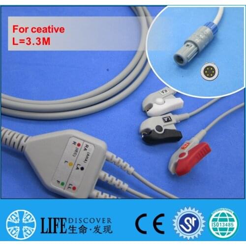 One piece ECG cable with 3 clip lead wires for creative patient monitor