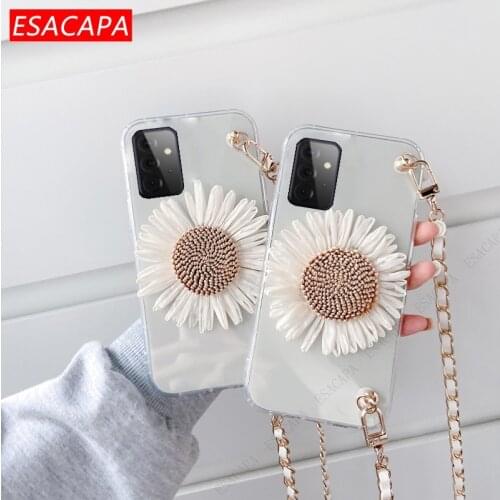 Necklace Lanyard Chain Case For Samsung A72 A52 A42 A32 A12 5G Daisy Flower Clear Silicone Cover For Galaxy A91 A81 A70 A02 M02