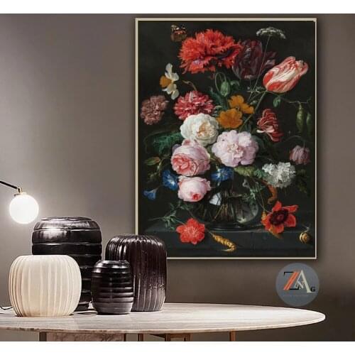 Flowers on oil paintings with glass vases printed on canvas art posters and printed baroque art pictures for home decor