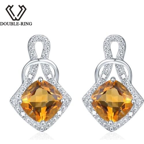 DOUBLE-R 1.7ct Yellow Genuine Natural Citrine Drop Earrings Real 925 Sterling Silver Fine Dangle Earrings Jewelry For Women