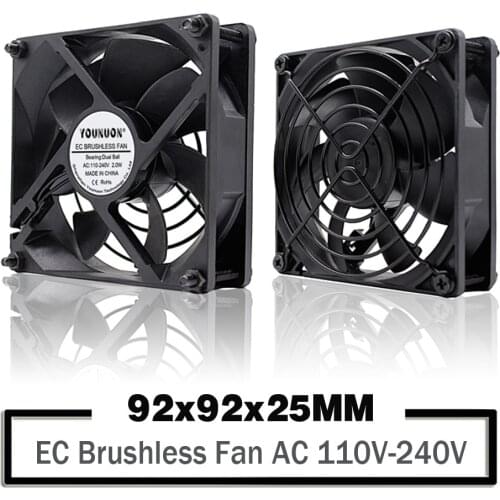 YOUNUON Dual Ball 92mm 9225 EC Brushless Fan AC 110V 115V 120V 220V 240V Axial Fan 92mm x 92mm x 25mm Comes with Srews/Grill