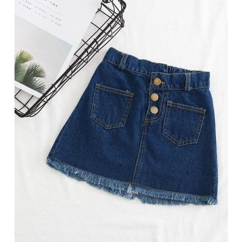 Summer Baby Girls Kids Jean Skirts Girls Children Denim Pencil Skirts Buttons Pockets Single Breasted Edging Child Skirt Costume