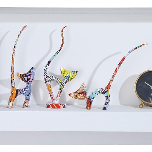 3pcs/Set Cat Figurine Graffiti Painted Polyresin Statues Kitten Statue Ornaments Puss Retro Desktop Creative Modern Crafts