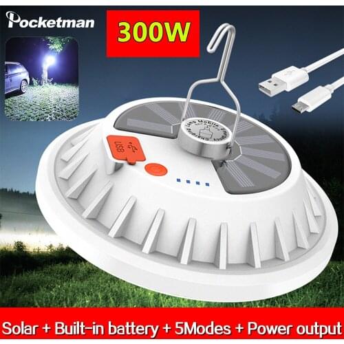 300W Solar Portable Lantern Rechargeable LED Bulb Lamp Remote Control Portable Emergency Night Market Light Outdoor Camping Home