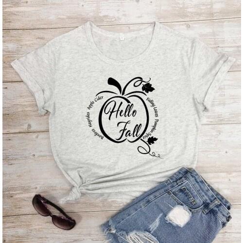 Hello Fall Pumpkin Spice Hayrides Bonfires Falling Leaves graphic women fashion cotton gift holiday funny t shirt young tee O022