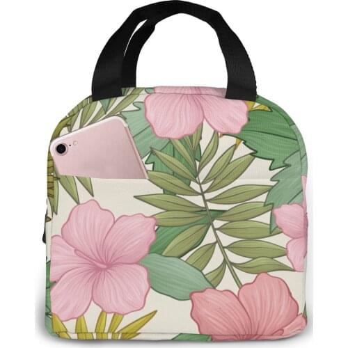Insulated Lunch Bag Thermal Tropical Flowers Pineapple Tote Bags Cooler Picnic Food Lunch Box Bag