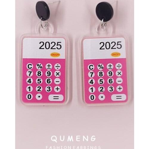 2021 Korean Creative Design Interesting Pink Calculator Printing Acrylic Pendant Earrings Funny Hip Hop Personality Jewelry