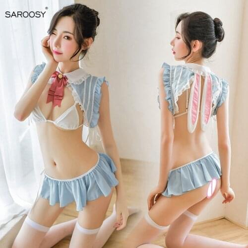 SAROOSY Sexy Kawaii Rabbit School Girls Cosplay Costumes for Women Mini Skirt Erotic Underwear Set 2020 Summer New Arrvial