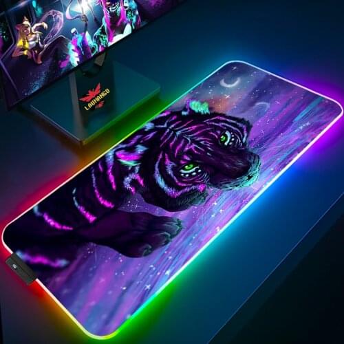 Tiger Mouse Pad RGB Mouse Mat Desk Pad LED Gaming Mousepad Computer Mousepad RGB Backlit Large Mousepad Desk Keyboard LED Mat