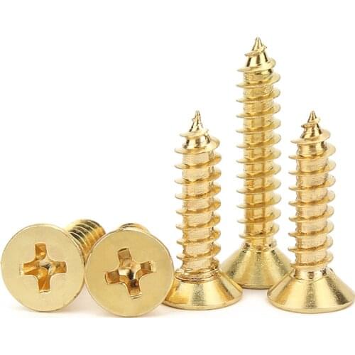 Brass Flat Head Phillips Self-tapping Screws Wood Screw Countersunk Head Bolts Fix Screws Brass Screws M3 M3.5 M4 M5