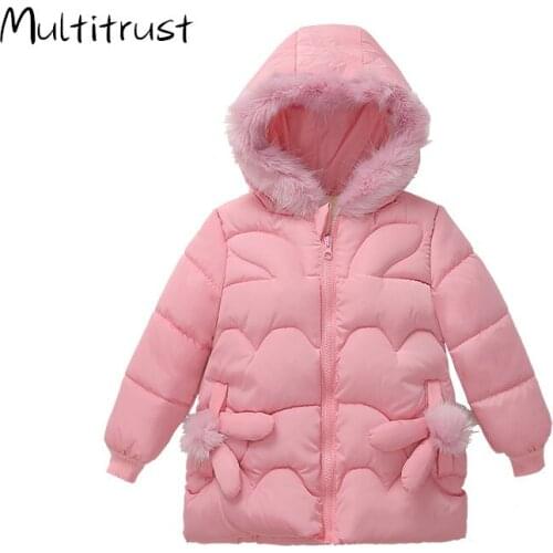 Fashion Baby Girls Clothes Solid Long Sleeve Zipped Hoodies Coat Down jacket Thick Winter Warm Tops Outfits 3-8T