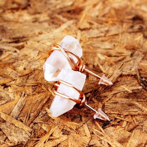 Fashion Transparent Clear Crystal Earrings Quartz Natural Irregular Winding Raw Stone Stud Earrings For Women Statement Jewelry