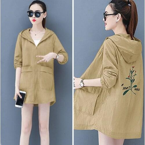 Fashion Embroidered Elegant Women Coat Thin Sunscreen Clothing Summer Women Jacket Hooded Korean Loose 6XL Plus Size Coat 932