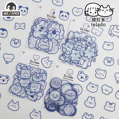 Mr.paper 4 Designs Cartoon Style Cute Series Creative Cute Animals Hand Account DIY Decoration PET Collage Material Stickers