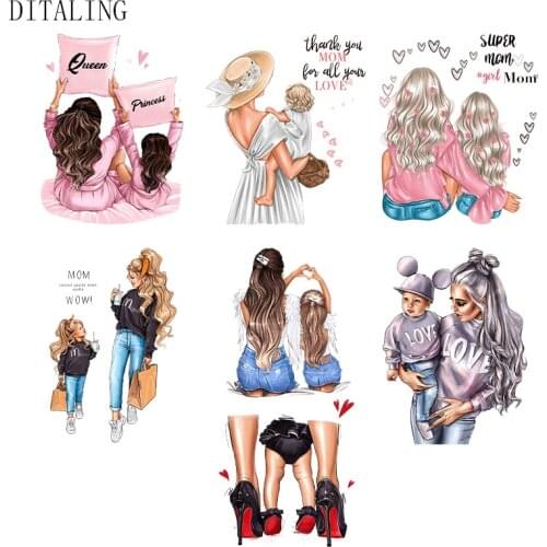 Patch For Clothes Russian Girl Thermal Sticker On Clothing DIY Mom Baby Patch For Parent-Child T-Shirt Iron On Transfer Sticker